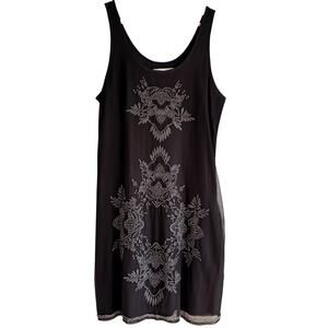 ABERCROMBIE Black Embellished Mesh Mini Dress Beaded Floral Embroidered Lined S